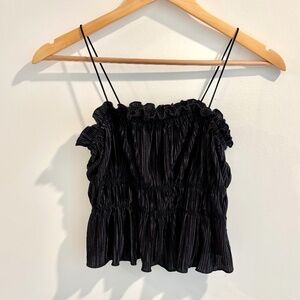 Textured Black Cropped Camisole Top